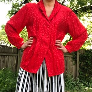Red Silk Blouse - Vintage 1980s